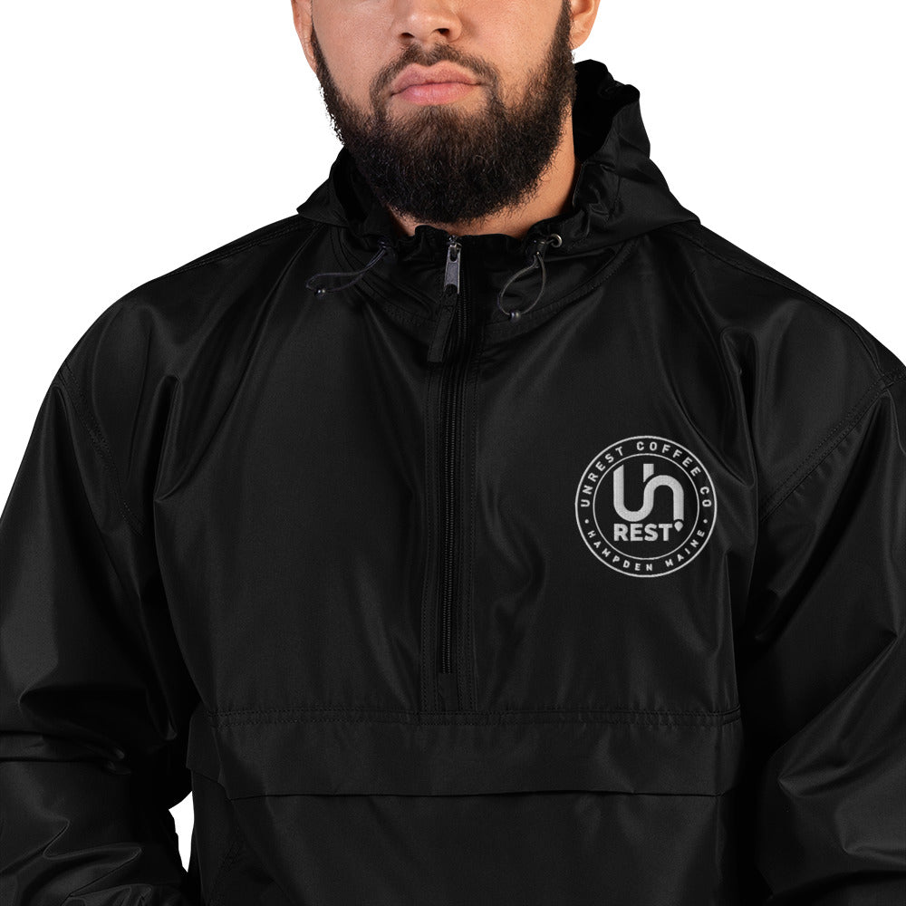 Unrest Coffee Embroidered Champion Jacket Unrest 3 by Unrest Coffee in Hampden Maine
